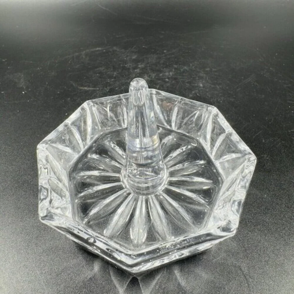 Vintage Bohemian Clear Crystal Glass Trinket Dish Ring Holder‎ Czech Glassware
